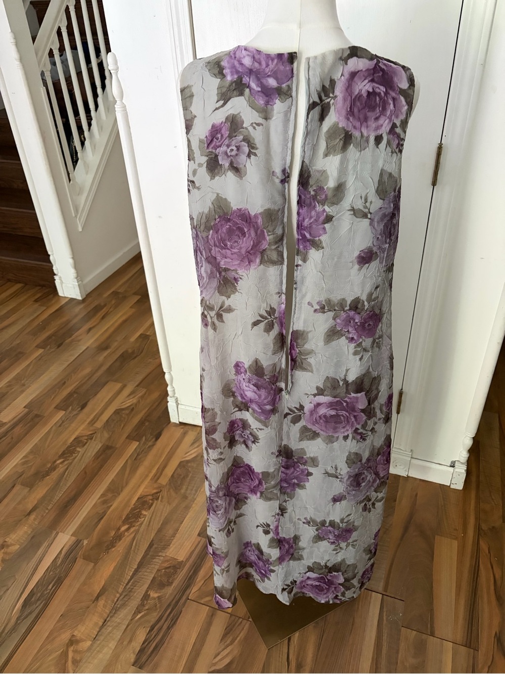 Vintage 90s Floral Overlay Long Dress Purple Roses Cottagecore Women’s XL - Picture 2 of 12